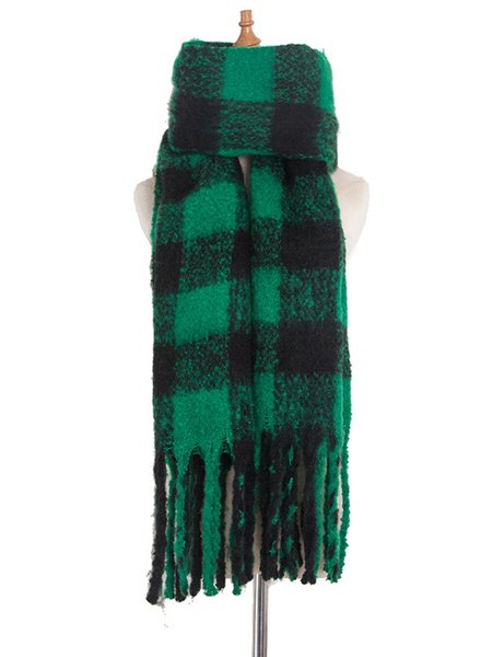 

Christmas Check Fringe Scarf, Green, Scarves&Gloves