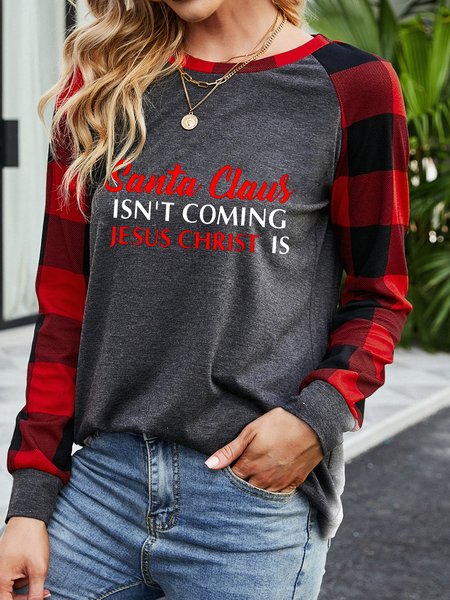 

Santa Claus Isnt Coming Jesus Christ Is Letter Regular Fit Casual Sweatshirt, Gray, Hoodies&Sweatshirts