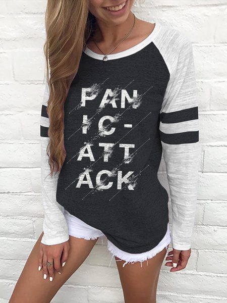 

Crew Neck Letter Vintage Shirts & Tops, Black, T-Shirts
