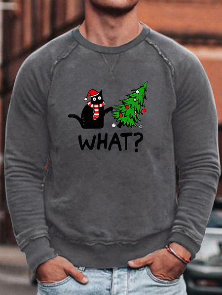 

Black Cat Christmas Print Sweatshirt, Gray, Hoodies&Sweatshirts