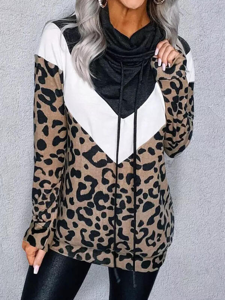 

Cowl Neck Leopard Color Block Casual Sweatshirt, Multicolor, Hoodies & Sweatshirts