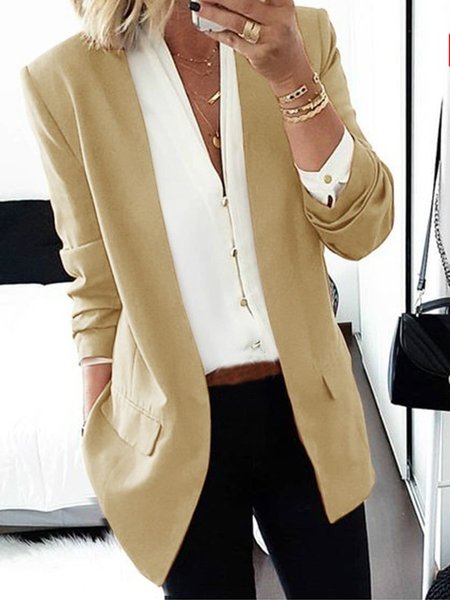 

Lavoro Quotidiano Senza colletto Allentare Casuale Giubbotto, Cachi, Coats & Jackets