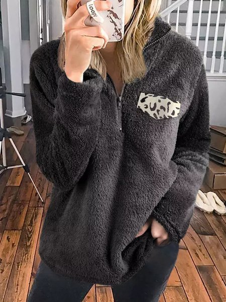 

Casual Lapel Leopard Long Sleeve Shirts & Tops, As picture, Tops
