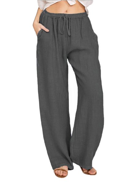 

Loosen Cotton Mid Waist Pants, Deep gray, Pants