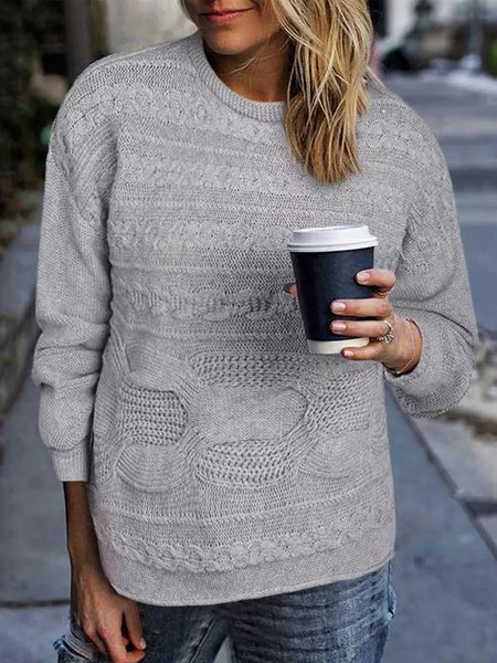 

Casual Solid Crew Neck Long Sleeve Sweater, Gray, Knitwear & Sweaters