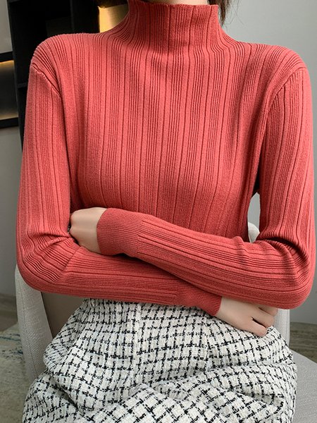 

Long Sleeve Skinny High Neck Elegant Sweater, Brick red, Pullovers