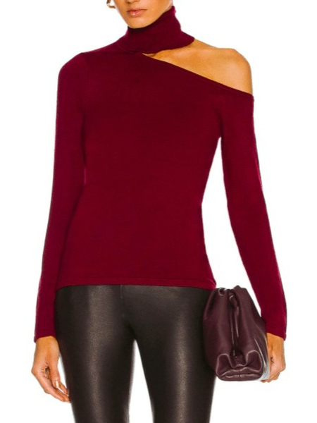 

Fall High Neck Simple Long sleeve Elegant Simple Long sleeve Tops, Brick red, Tops