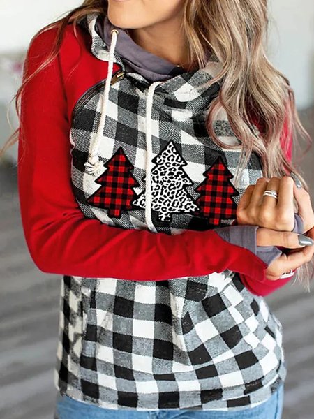 

Grid Casual Hooded Loosen Sweatshirt, Black-red, Hoodies & Sweatshirts