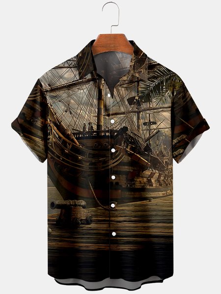 

Short Sleeve Shirt Collar Shirts, Brown, Men's Floral shirt
