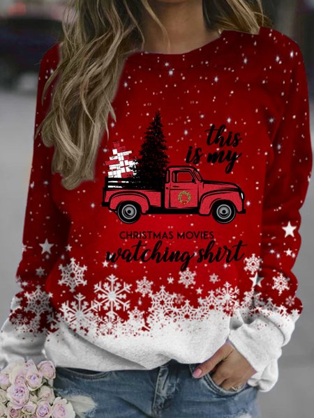 

Merry Christmas Plaid Snowflake Loosen Sweatshirt, Red, Hoodies&Sweatshirts