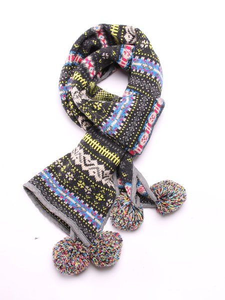 

Ethnic Wool Ball Warm Scarf, Gray, Women Scarves & Shawls