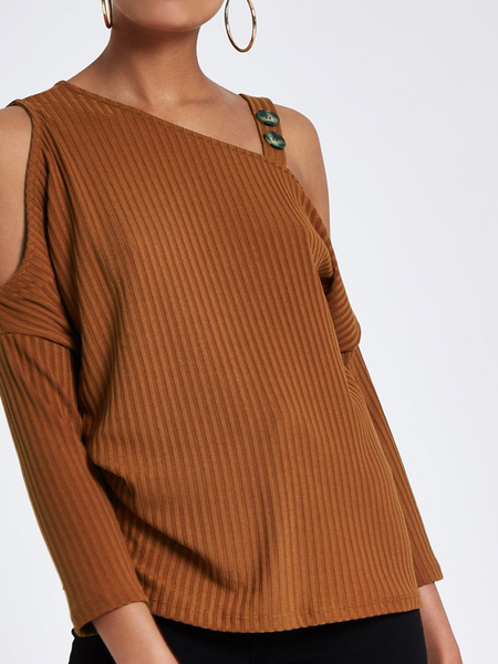 

Loosen Casual Plain Shirts & Tops, Brown, Tops