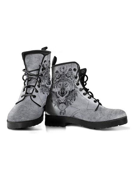 

Casual Wolf Print Martin Combat Boots, As picture, Boots