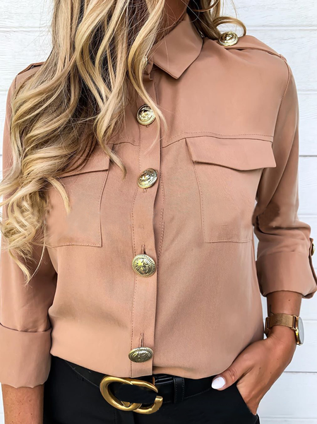 

Cotton Lapel Casual Shirts & Tops, Khaki, Blouses & Shirts