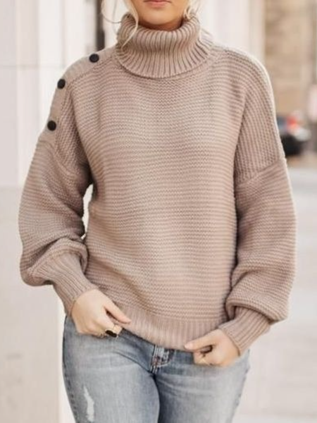 

Fall Solid Slightly stretchy Mid-weight Daily High Neck Sweater, As picture, Pullovers