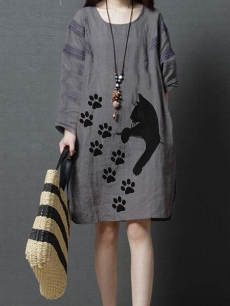 

Animal Crew Neck Casual Dresses, Gray, Casual Dresses