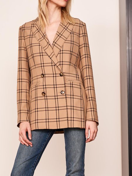 

Long sleeve Grid Vintage Lapel Outerwear, As picture, Blazers
