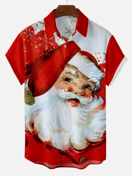 

Santa Claus Christmas Short Sleeve Shirt Collar Shirts & Tops, Red, Shirts