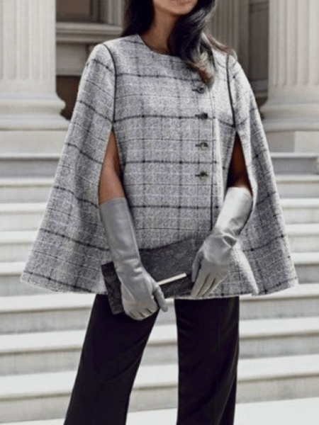 

Fall Loosen Non-Stretch Mid-weight Date Daily Crew Neck Outerwear, Gray, Coats