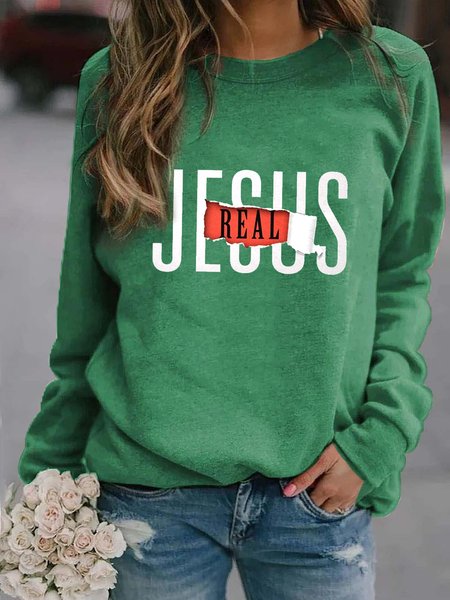 

Letter Casual Round Neck Sweatshirt, Green, Hoodies & Sweatshirts