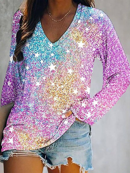 

Loosen Ombre Long Sleeves V Neck Shirts & Tops, Pink, Tops