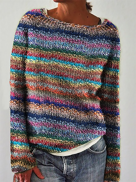 Camicie & Top Casuale Maniche Lunghe a Righe, Multicolore, Knitwear