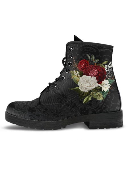 

Simple Flower And Leaf Martin Boots, Red, Boots