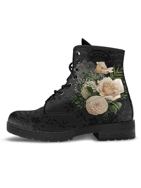 

Simple Flower And Leaf Martin Combat Boots, As picture, Boots