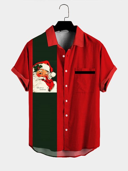 

Mens Christmas Santa Print Loose Short Sleeve Shirts, Red, Shirts ＆ Blouse