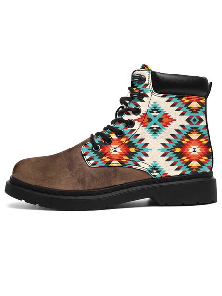 

Retro Ethnic Print Martin Boots, As picture, Boots