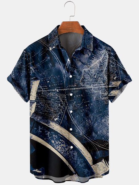 

Street Shirt Collar Shirts, Purplish blue, Men's Floral shirt