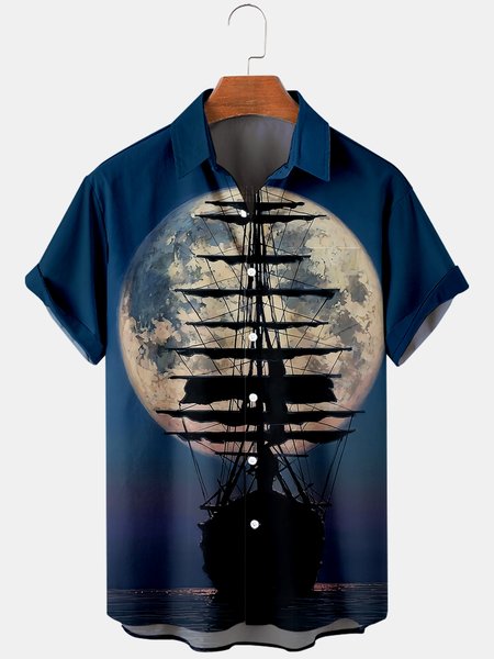 

Short Sleeve Vintage Shirts, Blue, Men's Floral shirt
