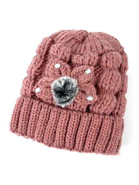 

Wool Ball Rhinestone Knitted Warm Hat, Cameo, Hats