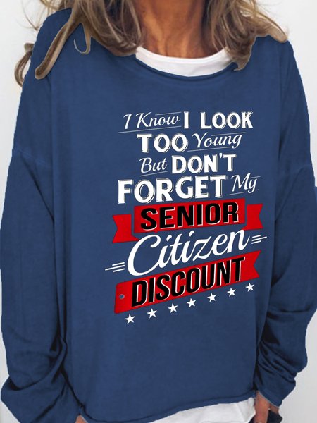 

Funny text print round neck long-sleeved sweatshirt, Deep blue, Hoodies&Sweatshirts