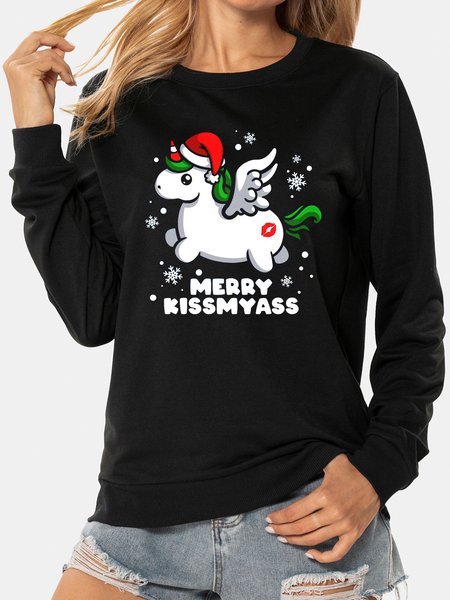 

Unocis Merry Christmas Unicorn Print Sweatshirt, Black, Sweatshirts