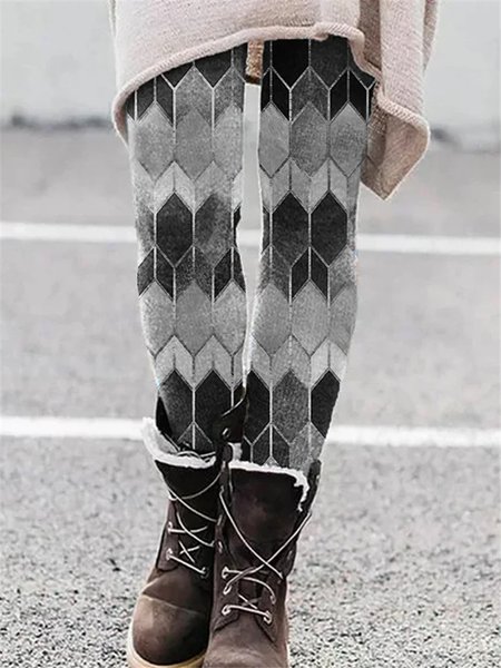 

Work Holiday Date Daily Sports Skinny Geometric Pants, Gray, Leggings