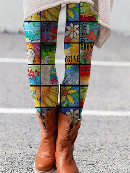 

Geometric Floral Abstract Letter Skinny Pants, Color, Leggings