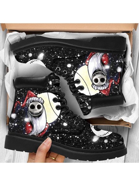 

Halloween Skull Print Martin Boots, As picture, Boots