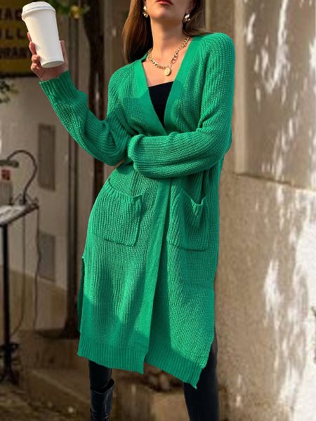 

Loosen Yarn/Wool Yarn Outerwear, Green, Sweaters