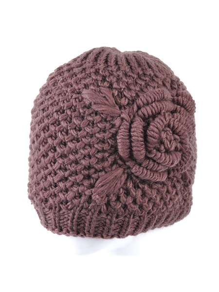 

3D Flower Knitted Warm Hat, Coffee, Hats