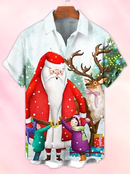 

Casual Short Sleeve Christmas Shirts & Tops, As picture, Men's Floral shirt