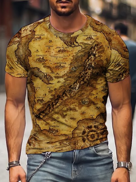 

Casual Cotton Blends Crew Neck Shirts & Tops, As picture, Men's t-shirts