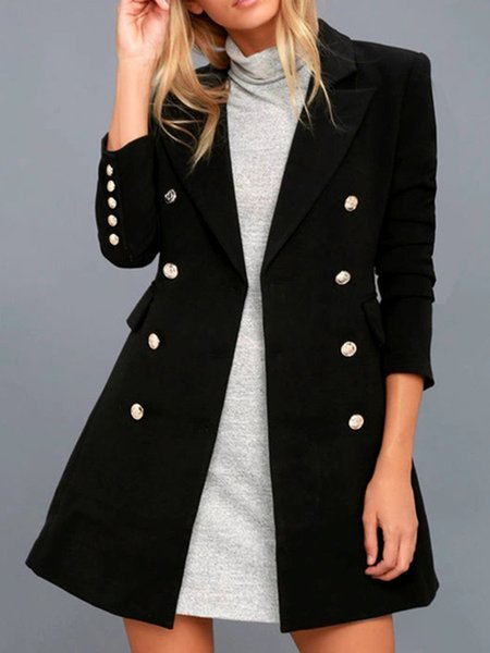 

Elegant Lapel Long sleeve Solid Outerwear, Black, Blazers