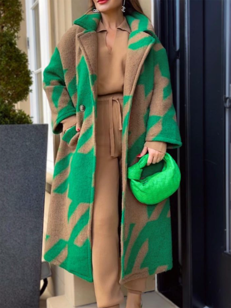 

Long sleeve Regular Fit Lapel Elegant Outerwear, Green, Coats