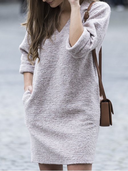 

Casual Plain Cotton Blends Dresses, Gray, Mini Dresses