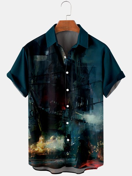 

Short Sleeve Casual Shirts, Deep blue, Men's Floral shirt