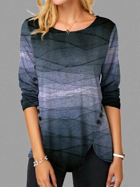 

Art Printed Casual Long Sleeve Shirts & Tops, Gray, Tops