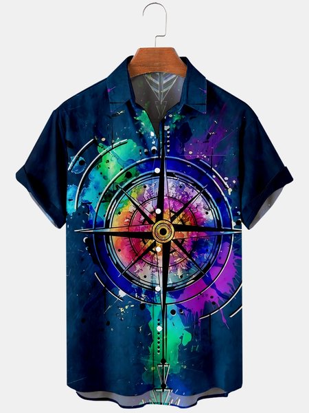 

Shirt Collar Short Sleeve Shirts, Blue, Men's Floral shirt