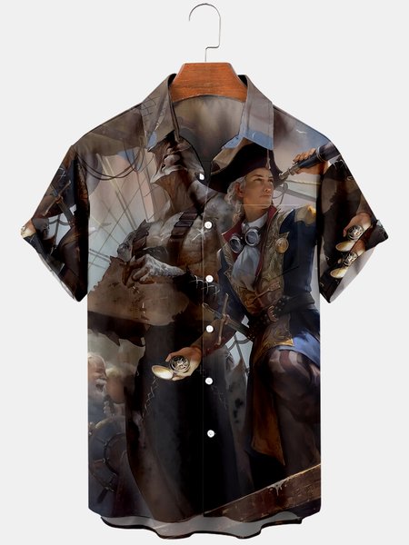 

Short Sleeve Party Shirts, Brown, Men's Floral shirt