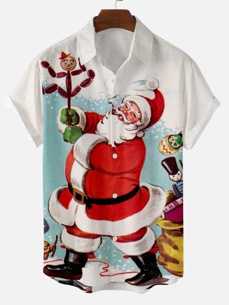 

Santa Claus Christmas Shirt Collar Casual Shirts & Tops, As picture, Shirts